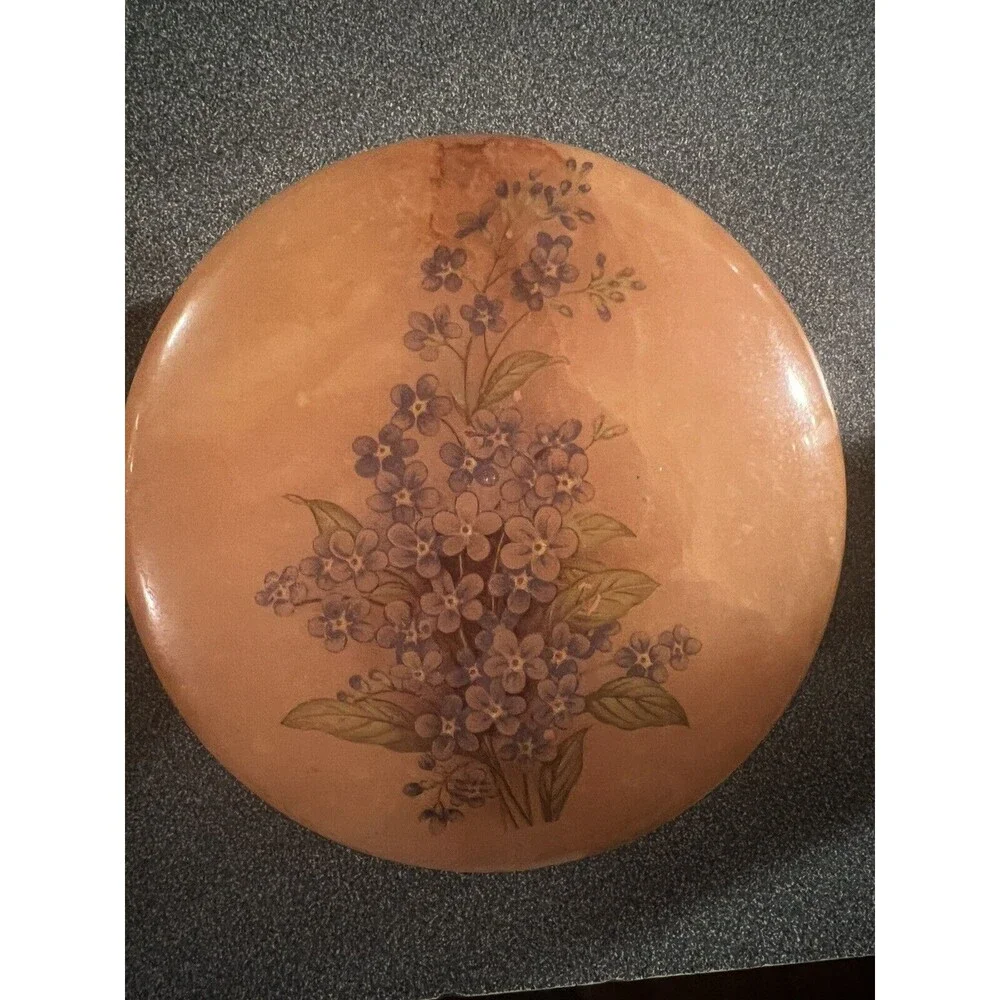Vintage Alabaster Trinket Box Hand Carved Made in Italy Hinged Floral Design